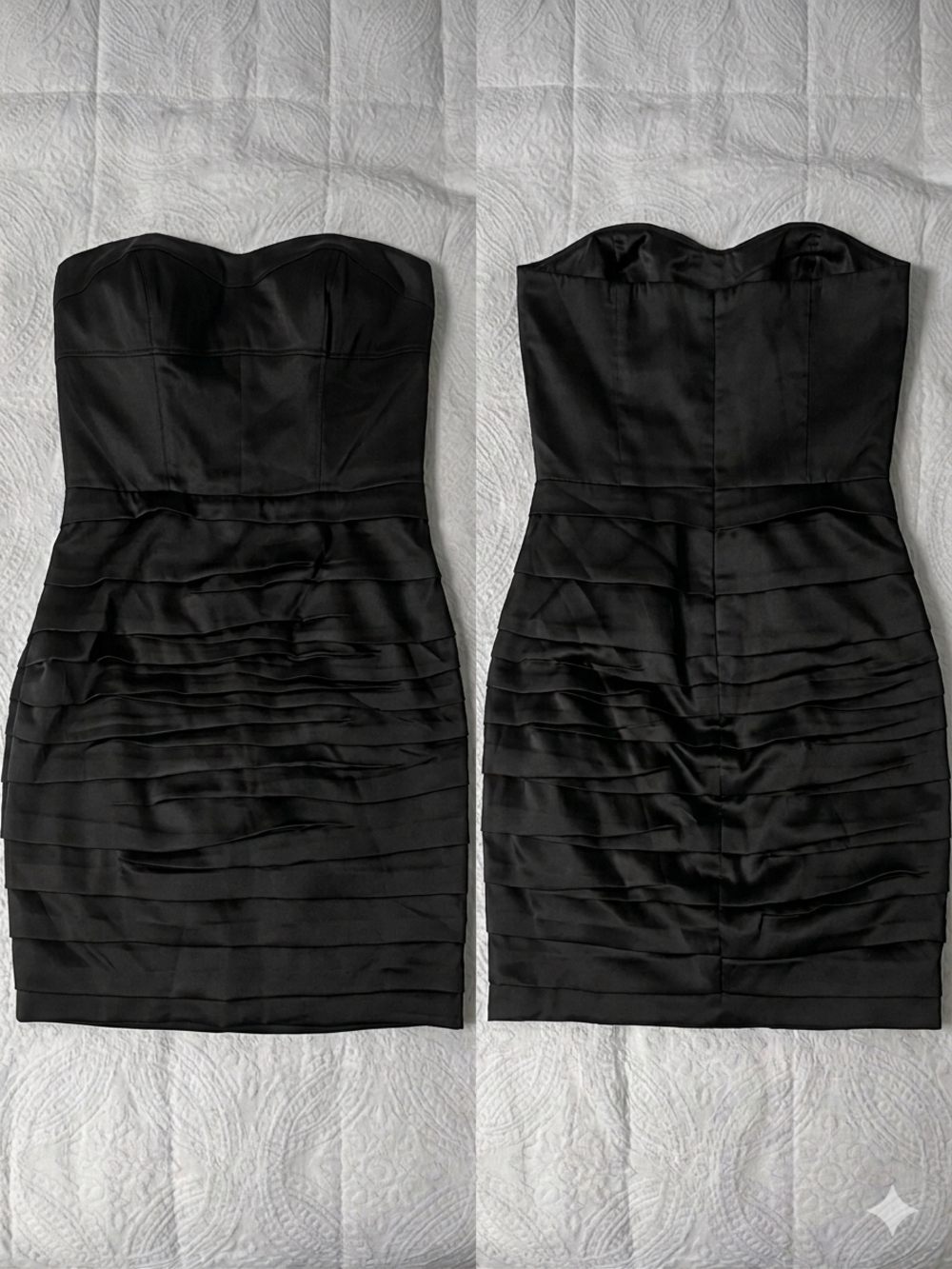 Express Strapless Black Ruched Cocktail Satin Dress